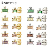 925 Silver Small Zircon CZ Stud Earring Square Piercing Women Jewelry