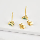925 Silver Small Zircon CZ Stud Earring Square Piercing Women Jewelry