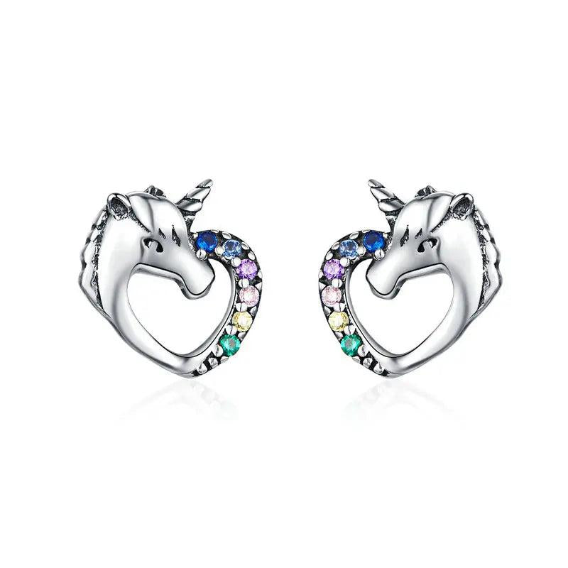 925 Silver Rainbow Unicorn Star Stud Earrings