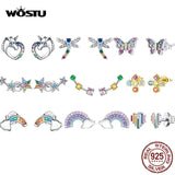 925 Silver Rainbow Unicorn Star Stud Earrings