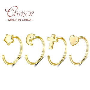 925 Silver C-shaped Piercing Earring Moon Star Heart Cross Women Jewelry