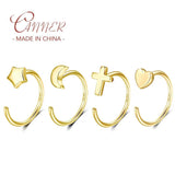 925 Silver C-shaped Piercing Earring Moon Star Heart Cross Women Jewelry