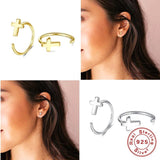 925 Silver C-shaped Piercing Earring Moon Star Heart Cross Women Jewelry