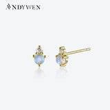 925 Silver MoonStone Stud Earring Crystal Piercing Wedding Fine Jewels
