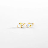 925 Silver MoonStone Stud Earring Crystal Piercing Wedding Fine Jewels