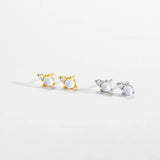 925 Silver MoonStone Stud Earring Crystal Piercing Wedding Fine Jewels