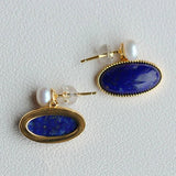Vintage Inlaid Pearl Lapis Earrings Retro Art Jewelry