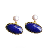 Vintage Inlaid Pearl Lapis Earrings Retro Art Jewelry