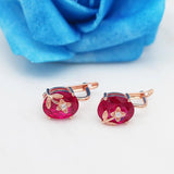 14K Rose Gold Ruby Flower Earrings for Women