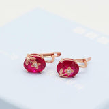 14K Rose Gold Ruby Flower Earrings for Women