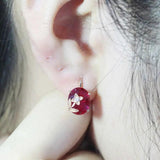 14K Rose Gold Ruby Flower Earrings for Women