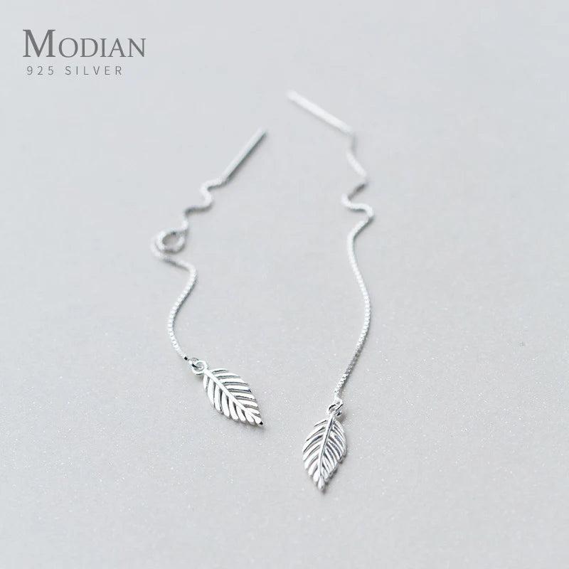 925 Silver Tree Leaf Tassel Drop Earrings Romantic Gift