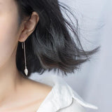 925 Silver Tree Leaf Tassel Drop Earrings Romantic Gift