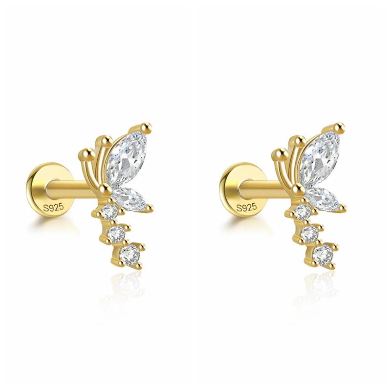 925 Silver Zircon Small Ear Cartilage Stud Earrings for Women