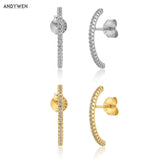 925 Silver Line Stud Earring Women Crystal Piercing Clips Rock Punk Wedding