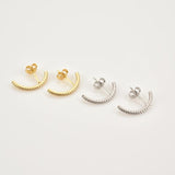 925 Silver Line Stud Earring Women Crystal Piercing Clips Rock Punk Wedding