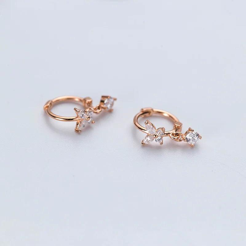 925 Silver Zircon Butterfly Hoop Earrings Fine Jewelry Party Gift