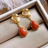 Drop-shaped Hetian Jade Earrings & Silver Jewelry for Women