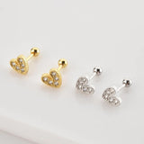 925 Sterling Silver Heart Stud Earring Piercing Women Wedding Jewelry