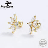 Trustdavis 925 Silver 18K Flower CZ Screw Earring for Girls