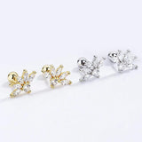 Trustdavis 925 Silver 18K Flower CZ Screw Earring for Girls