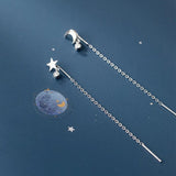 925 Silver Star & Moon Pull Through Threader Earrings with Zircon
