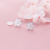 Snowflake Stud Earring 925 Silver 3 Ear Pin Fine Jewelry