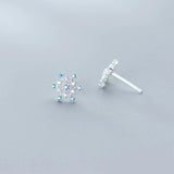Snowflake Stud Earring 925 Silver 3 Ear Pin Fine Jewelry