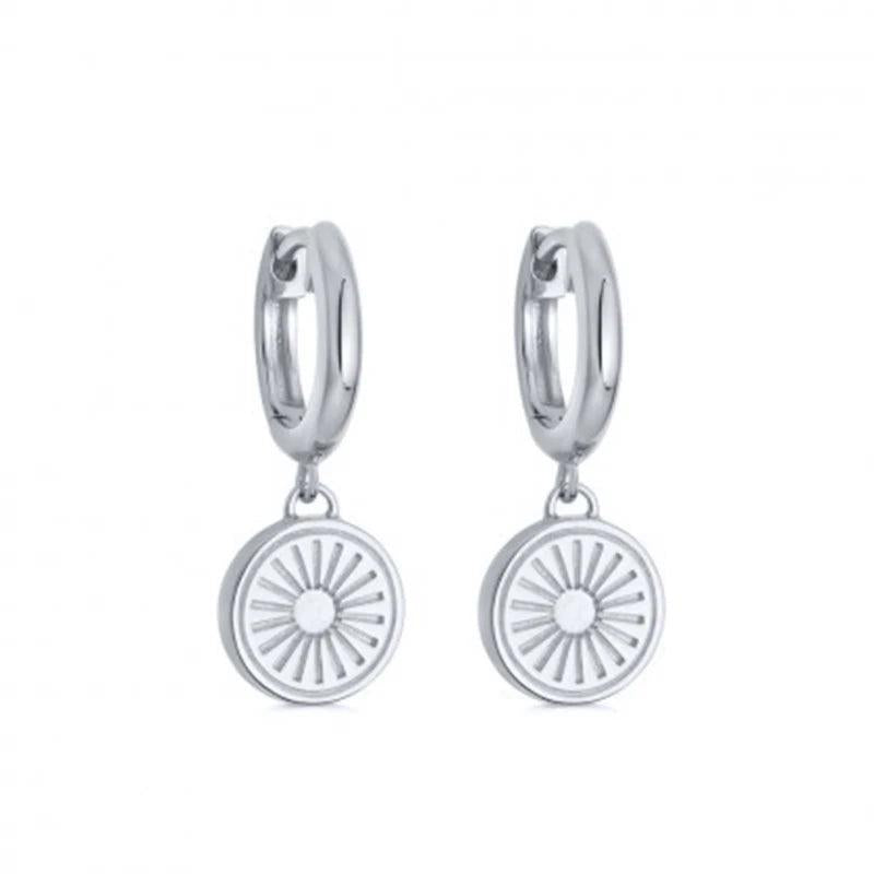 925 Silver Sunlight Pattern Disc Drop Earrings for Women
