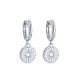 925 Silver Sunlight Pattern Disc Drop Earrings for Women