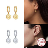 925 Silver Sunlight Pattern Disc Drop Earrings for Women