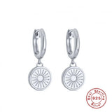 925 Silver Sunlight Pattern Disc Drop Earrings for Women