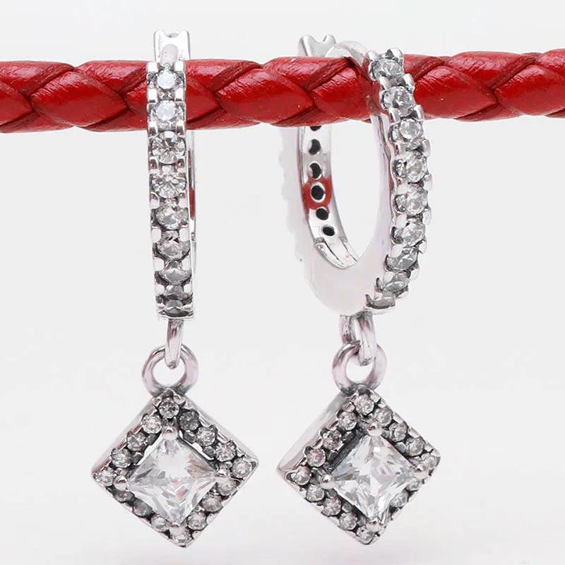 Square Sparkle Hoop Earring With Crystal 925 Sterling Silver Wedding Gift