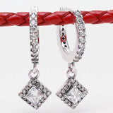 Square Sparkle Hoop Earring With Crystal 925 Sterling Silver Wedding Gift