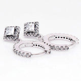 Square Sparkle Hoop Earring With Crystal 925 Sterling Silver Wedding Gift