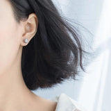Sterling Silver Rose Flower Stud Earrings with Clear Zirconia