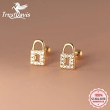 Sweet Love Lock CZ Screw Stud Earrings For Girls DA3181
