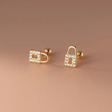 Sweet Love Lock CZ Screw Stud Earrings For Girls DA3181