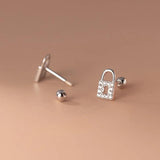 Sweet Love Lock CZ Screw Stud Earrings For Girls DA3181