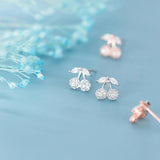 925 Sterling Silver Rose Cherry Stud Earring Clear CZ Ear Pin Fine Jewelry