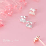 925 Sterling Silver Rose Cherry Stud Earring Clear CZ Ear Pin Fine Jewelry
