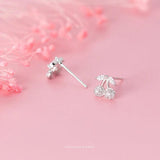 925 Sterling Silver Rose Cherry Stud Earring Clear CZ Ear Pin Fine Jewelry