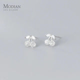 925 Sterling Silver Rose Cherry Stud Earring Clear CZ Ear Pin Fine Jewelry