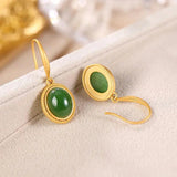 Autumn Hetian Jade Green Oval Earrings Silver Jewelry
