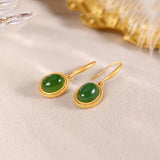 Autumn Hetian Jade Green Oval Earrings Silver Jewelry