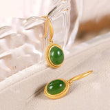 Autumn Hetian Jade Green Oval Earrings Silver Jewelry