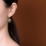 Autumn Hetian Jade Green Oval Earrings Silver Jewelry