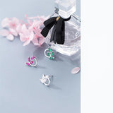 MloveAcc Green CZ Stud Earrings 925 Silver Spring Leaves