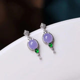 Silver Inlay Ice Purple Chalcedony Egg Earrings