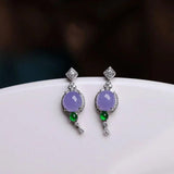 Silver Inlay Ice Purple Chalcedony Egg Earrings